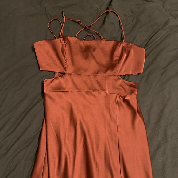 Parallel Lines square neck satin tie back midi dress in brown (Size 8) - Picture 11 of 11